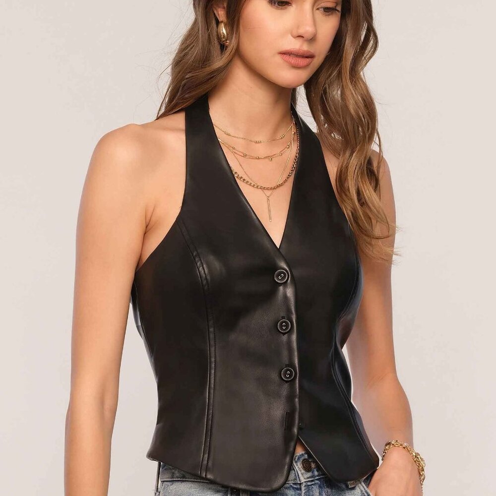 Revolve Heartloom Alma Leather Button Halter Top
